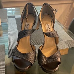 Jimmy Choo Glittery Black Strappy Heels